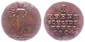 Braunschweig-Calenberg-Hannover - 1804 GFM- Georg III. (1760-1814) - Wilder Mann - 1 Pfennig - s-ss