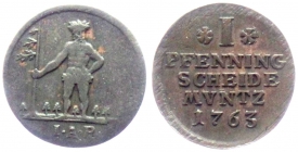 Braunschweig-Calenberg-Hannover - 1763 IAP - Georg III. (1760-1814) - Wilder Mann - 1 Pfennig - ss-vz