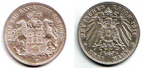 Hamburg - J 64 - 1911 J - Stadtwappen - 3 Mark - f.st