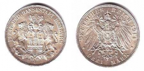 Hamburg - J 64 - 1914 J - Stadtwappen - 3 Mark - f.st
