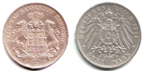 Hamburg - J 64 - 1914 J - Stadtwappen - 3 Mark - f.st