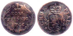 Kurpfalz - 1766 - Karl Theodor (1743-1799) - 1 Zollpfennig - f.ss