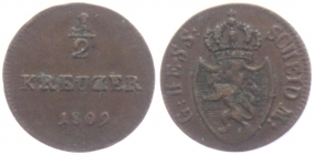 Hessen-Darmstadt - 1809 - Ludwig I. (1806-1830) - 1/2 Kreuzer - vz