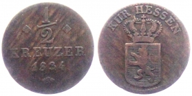 Hessen-Kassel - 1834 - Wilhelm II. (1821-1847) - 1/2 Kreuzer - ss