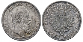 Württemberg - J 173 - 1876 F - Karl (1864-1891) - 5 Mark - vz