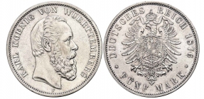 Württemberg - J 173 - 1876 F - Karl (1864-1891) - 5 Mark - vz+