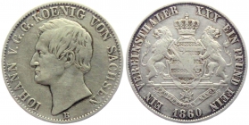 Sachsen - 1860 B - Johann (1854-1873) - Vereinstaler - ss+