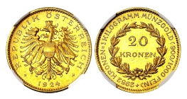 Österreich - 1924 - Erste Republik - 20 Kronen - vz-st im Slab