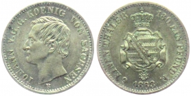 Sachsen - 1863 B - Johann V. (1854-1873) - 1/6 Taler - vz-st