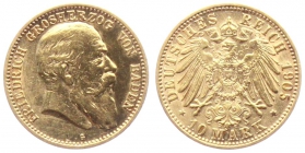 Baden - J 190 - 1905 G  - Friedrich I. (1852 - 1907) - 10 Mark vz min. Kr.