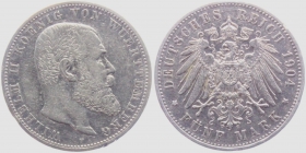 Württemberg - J 176 - 1904 F - Wilhelm II. (1891-1918) - 5 Mark - ss+