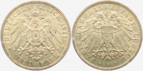 Lübeck - J 82 - 1911 A - Stadtwappen - 3 Mark - vz-st min. RF