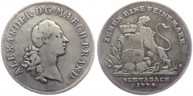 Brandenburg-Ansbach - 1774 G - Karl Alexander (1757-1791) - Taler - ss