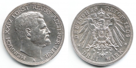 Reuß, ältere Linie - J 119 - 1909 A - Heinrich XXIV. (1902 - 1918) - 3 Mark - f.st