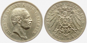 Sachsen - J 135 - 1909 E - Friedrich August III. (1904 - 1913) - 3 Mark - vz