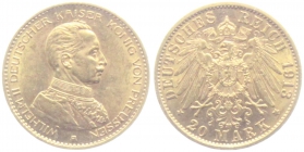 Preussen - J 253 - 1913 A - Wilhelm II. (1888-1918) - Büste in Uniform - 20 Mark - vz