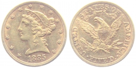 USA - 1885 - Liberty Head - 5 Dollars - ss-vz