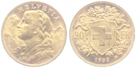 Schweiz - 1930 - 20 Franken - Vrenerli - vz