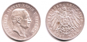 Sachsen - J 135 - 1912 E - Friedrich August III. (1904 - 1918) - 3 Mark - ss-vz