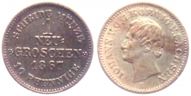 Sachsen - 1867 B - Johann I. (1854-1873) - 1 Neugroschen - vz