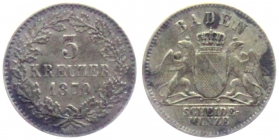 Baden - 1870 - Friedrich I. (1852-1907) - 3 Kreuzer - ss