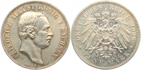 Sachsen - J 136 - 1908 E - Friedrich August III. (1904 - 1913) - 5 Mark - vz