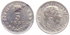Österreich - 1858 A - Franz Joseph I. (1848-1916) - 5 Kreuzer - ss-vz