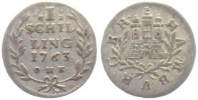 Hamburg - 1763 OHR - Stadttor - 1 Schilling - vz