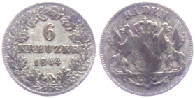 Baden - 1844 - Leopold I. (1830-1852) - 6 Kreuzer - ss