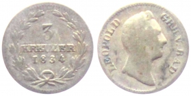 Baden - 1834 - Leopold I. (1830-1852) - 3 Kreuzer - ss