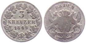 Baden - 1845 - Leopold I. (1830-1852) - 3 Kreuzer - s-ss
