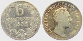 Baden - 1836 - Leopold I. (1830-1852) - 6 Kreuzer - ss Patina