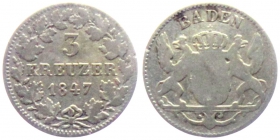 Baden - 1847 - Leopold I. (1830-1852) - 3 Kreuzer - s