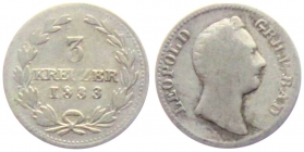 Baden - 1833 - Leopold I. (1830-1852) - 3 Kreuzer - s
