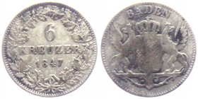 Baden - 1847 - Leopold I. (1830-1852) - 6 Kreuzer - ss
