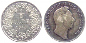 Baden - 1845 - Leopold I. (1830-1852) - 1/2 Gulden - vz Patina