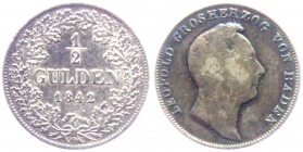 Baden - 1842 - Leopold I. (1830-1852) - 1/2 Gulden - ss-vz - Patina
