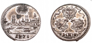 Nürnberg, Stadt - 1773 - Stadtansicht - Drei Wappenschilde - 1 Kreuzer - vz-st