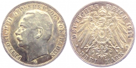 Baden - J 39 - 1914 G - Friedrich II. (1907-1918) - 3 Matk - vz Patina