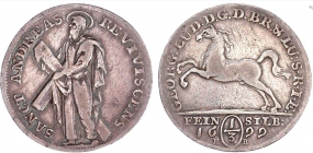 Braunschweig-Calenberg-Hannover - 1699 HB - Georg Ludwig (1698-1714) - St. Andreas mit Kopf nach links - 1/3 Ausbeutetaler - ss