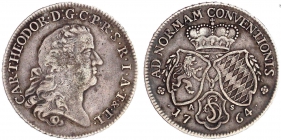 Pfalz-Sulzbach - 1764 AS - Karl Theodor (1742-1799) - Konventionstaler - ss+