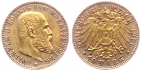 Württemberg - J 295 - 1896 F - Wilhelm II. (1891-1918) - 10 Mark - vz