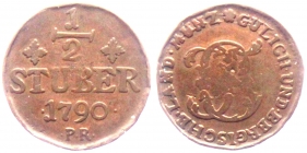 Jülich-Kleve-Berg - 1790 PR - Karl Theodor (1742-1799) - 1/2 Stüber - ss