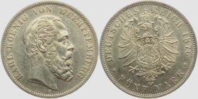 Württemberg - J 173 - 1876 F - Karl (1864 - 1891) - 5 Mark - vz