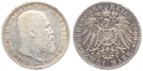 Württemberg - J 174 - 1900 F - Wilhelm II. (1891 - 1918) - 2 Mark - ss min. RF