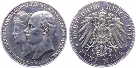 Mecklenburg-Schwerin - J 87 - 1904 A - Friedrich Franz IV. (1901-1918) - Hochzeit mit Alexandra - 5 Mark - f.st
