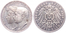 Sachsen-Weimar-Eisenach - J 162 - 1910 A - Wilhelm Ernst (1901-1918) - Hochzeit mit Feodora - 3 Mark - vz-st