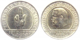 Weimarer Republik - J 340 - 1929 A - Schwurhand - 3 Reichsmark - vz