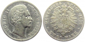 Bayern - J 41 - 1876 D - König Ludwig II. (1845-1886) - 2 Mark - s-ss