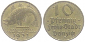 Danzig - D 13 - 1932 - 10 Pfennig - Fisch - vz